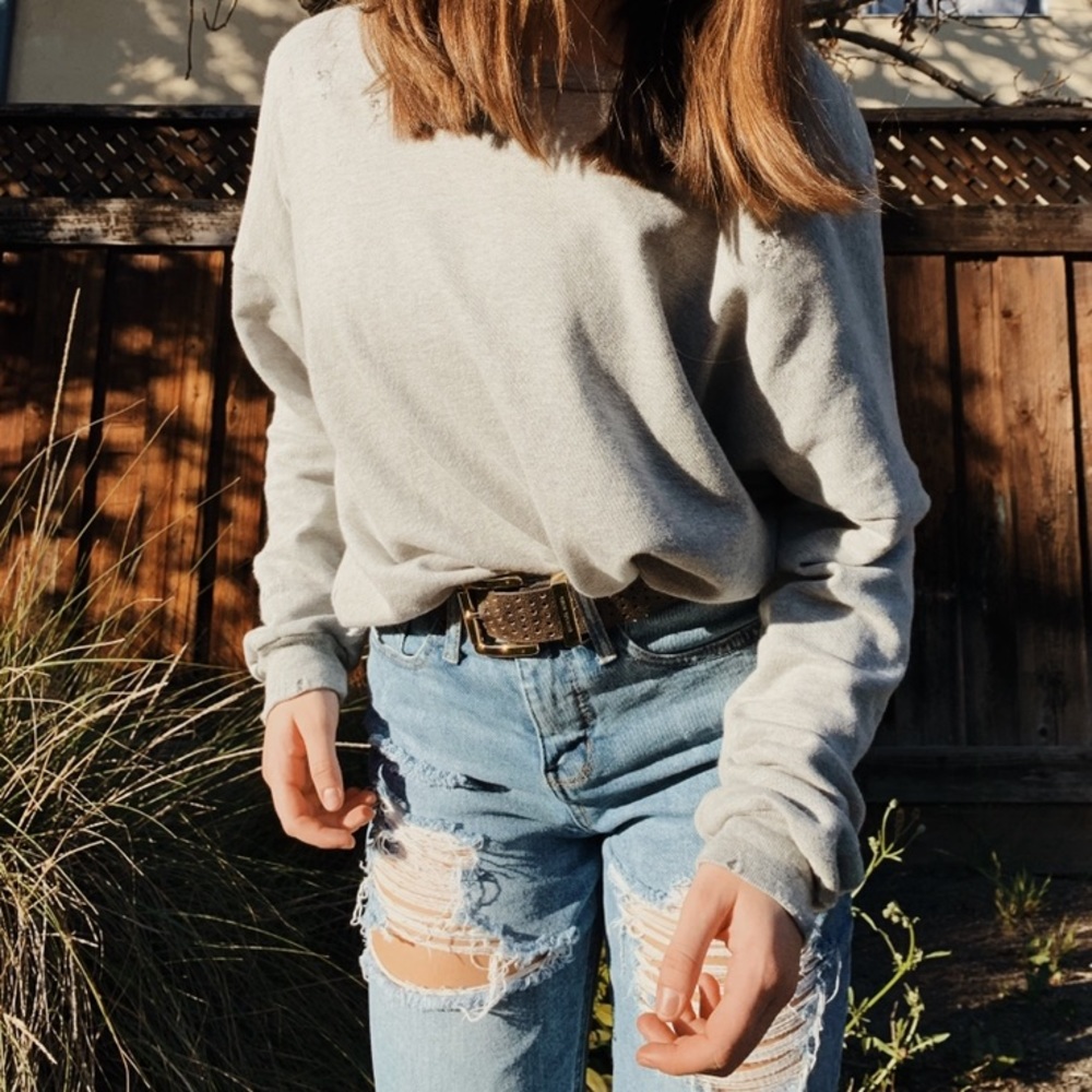 designer michael lauren grey long-sleeve